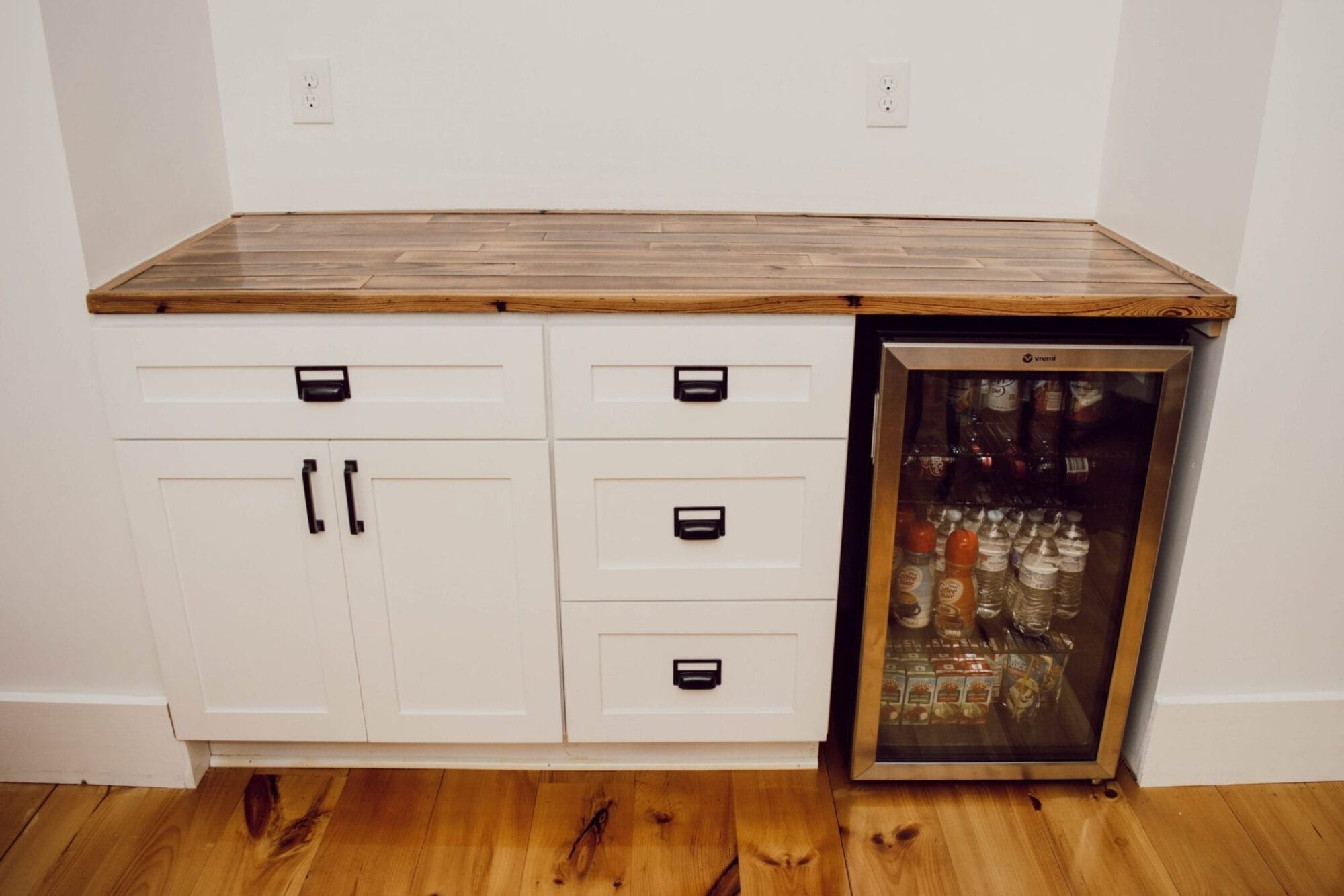 salvaged wood coffee bar counters