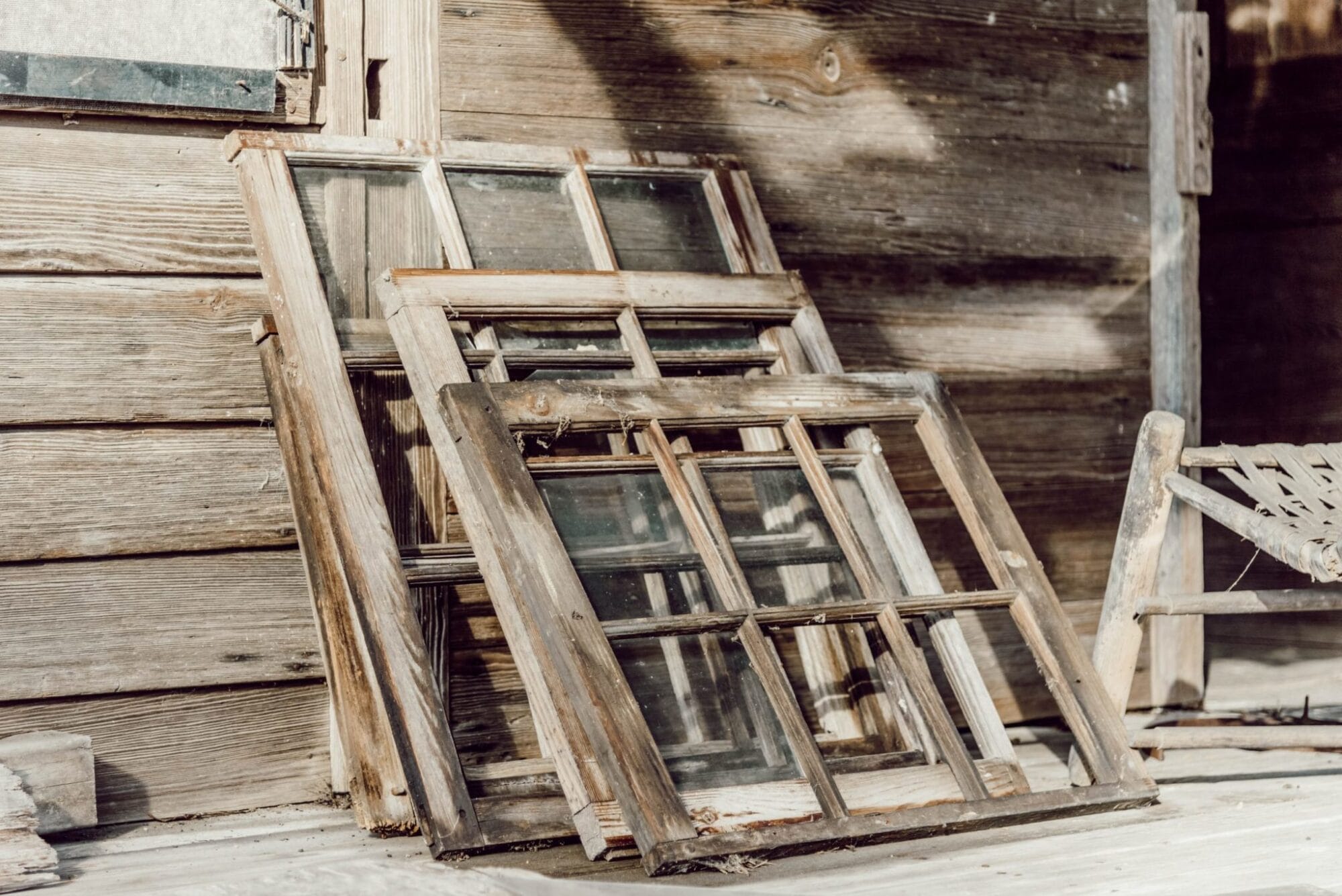 salvaged antique wood windows