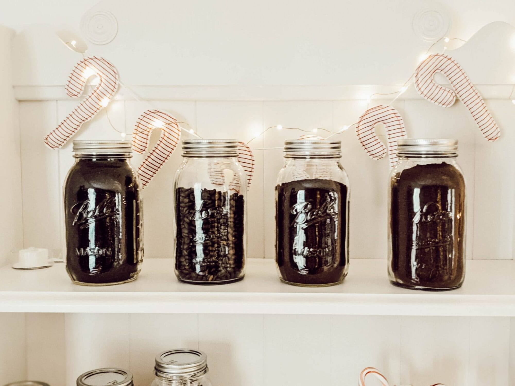 vintage Ball mason jars and Kerr mason jars filled with coffee