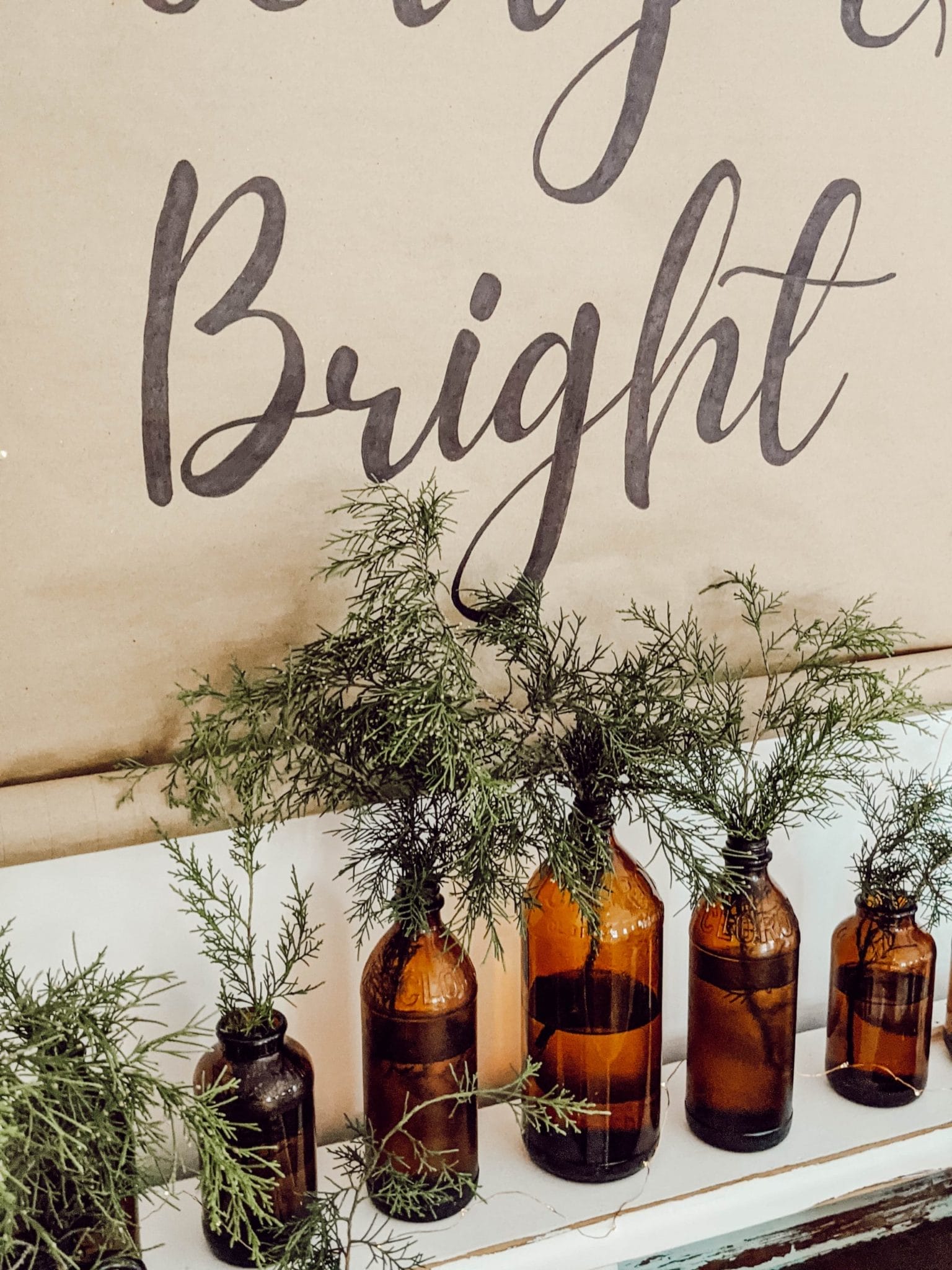 vintage glass with farmhouse scroll sign