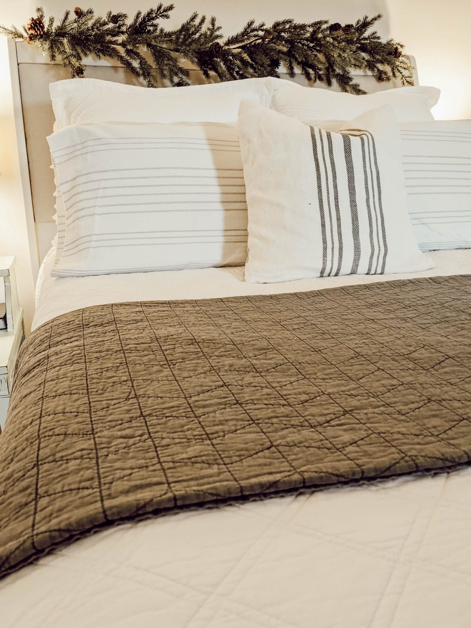 gray and white quilted bedding from target