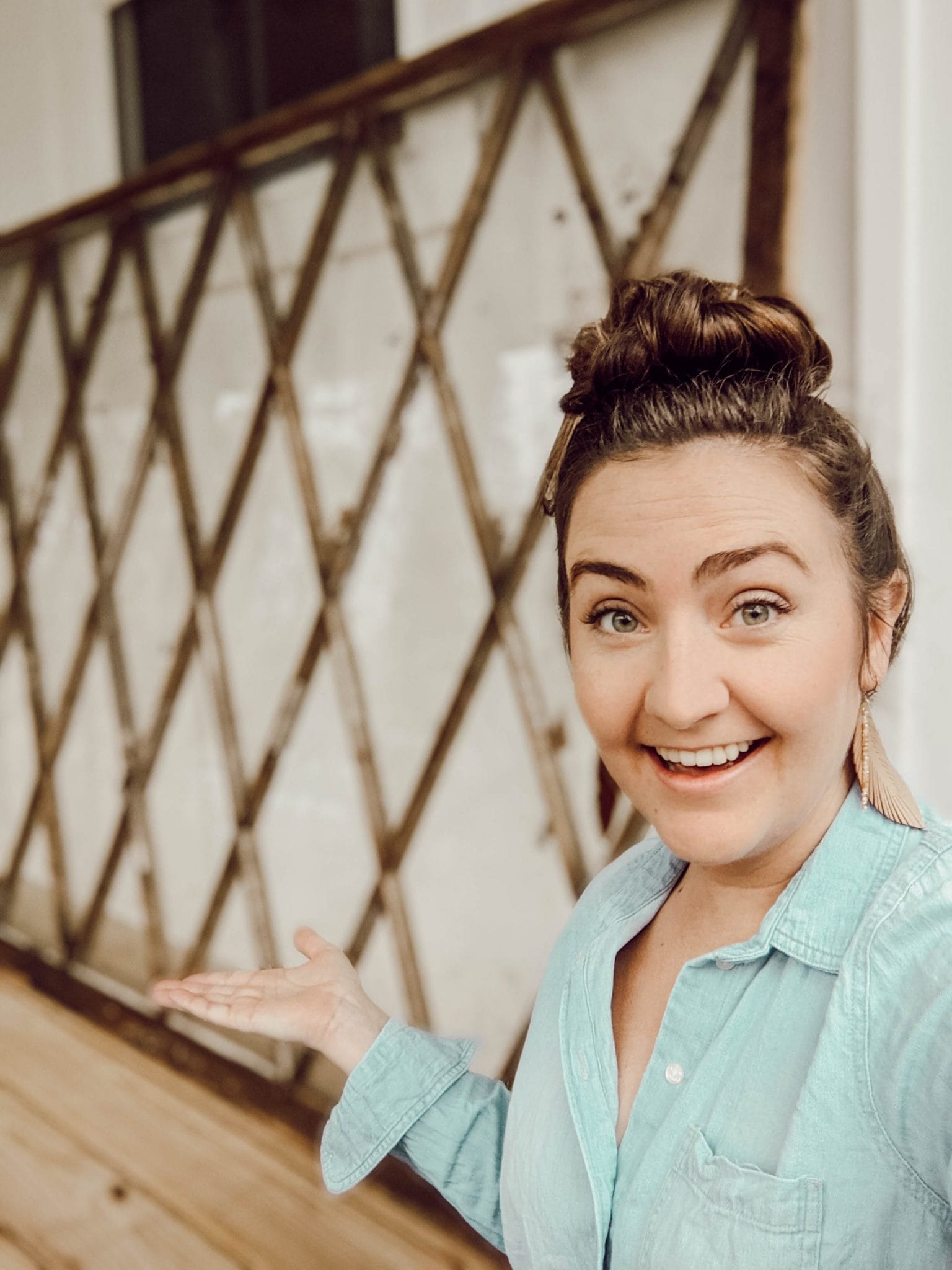 woman excited about vintage window roadside find