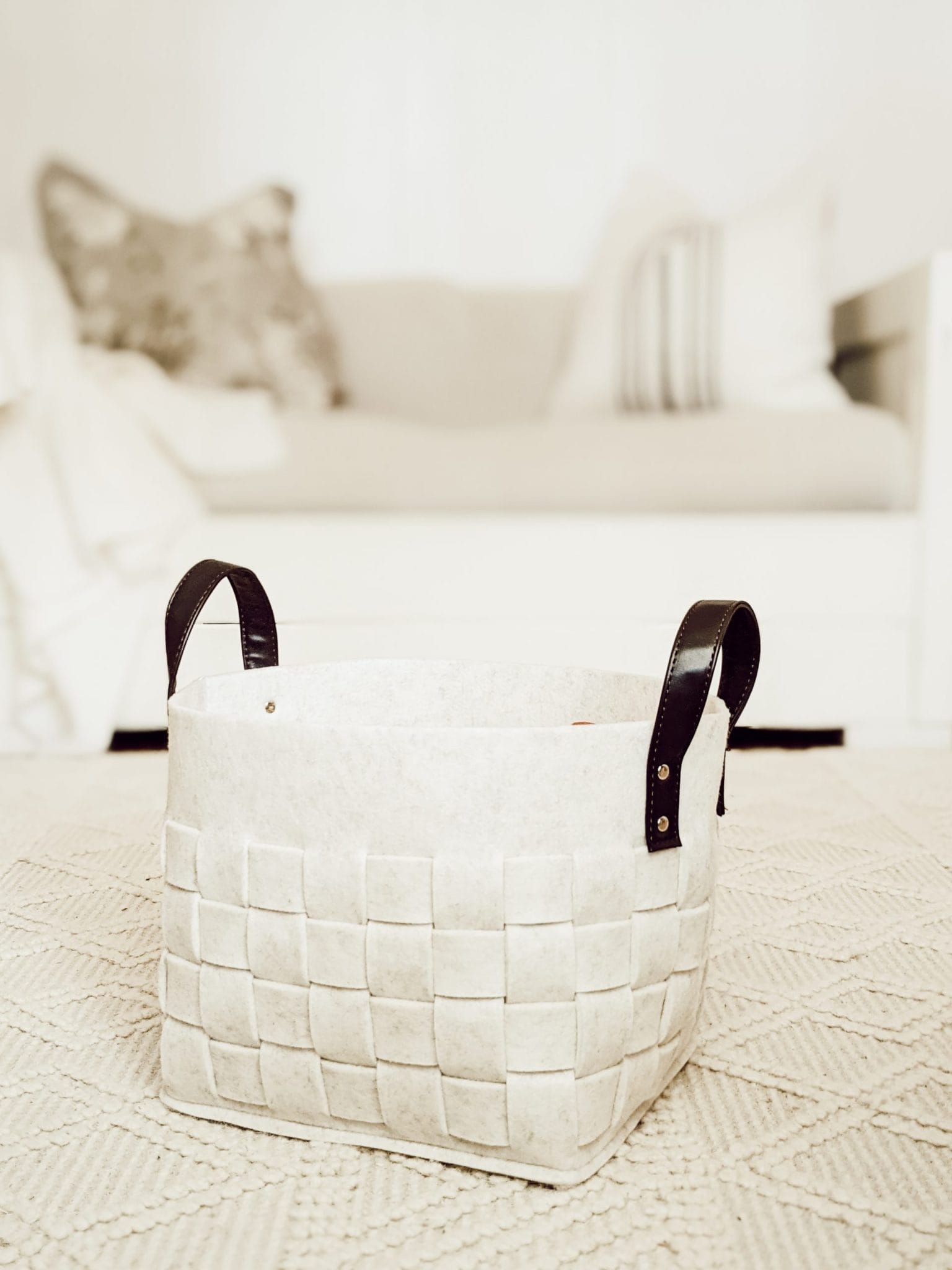 woven felt basket with leather handles from target