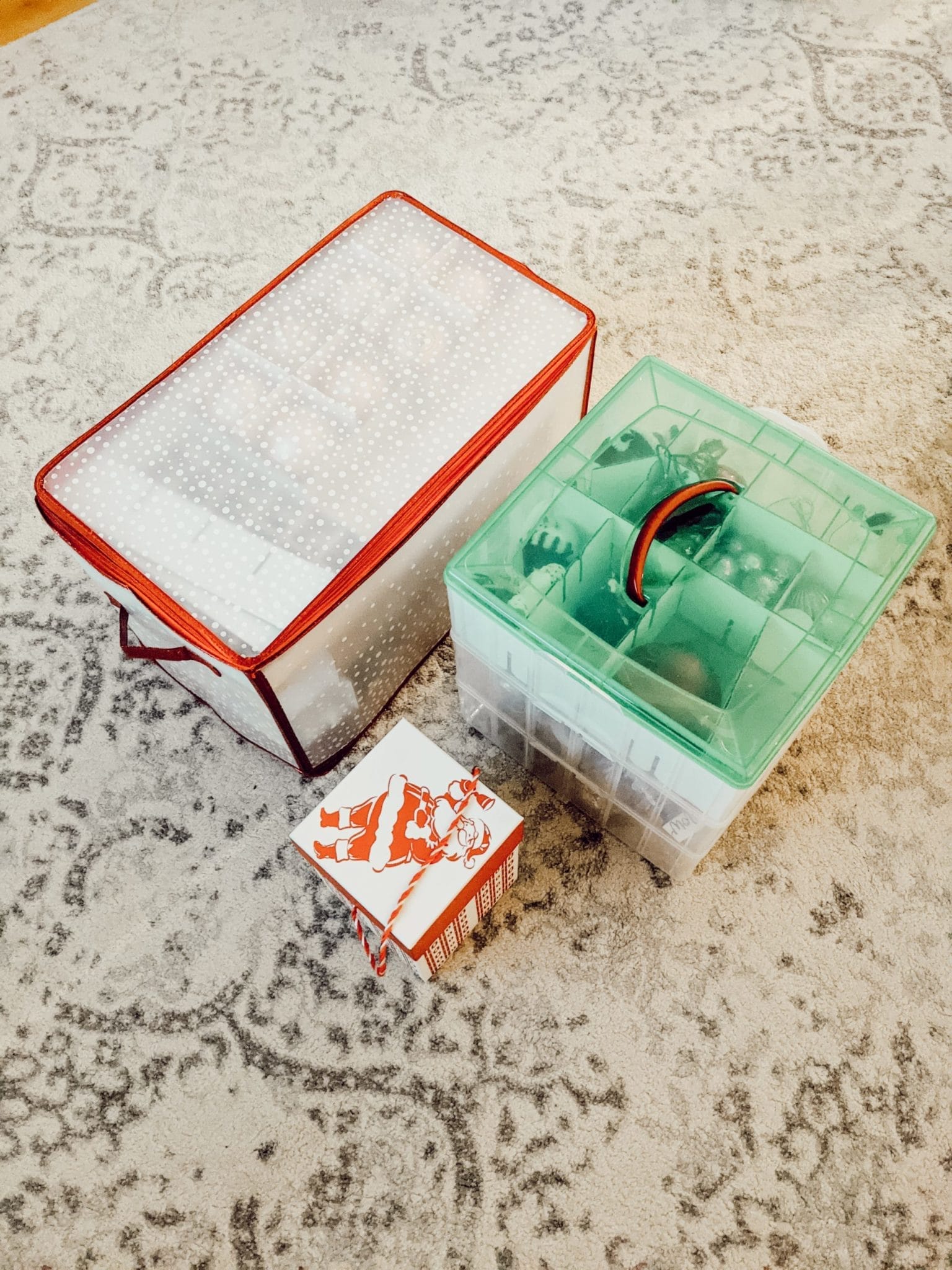 organized ornament storage bins