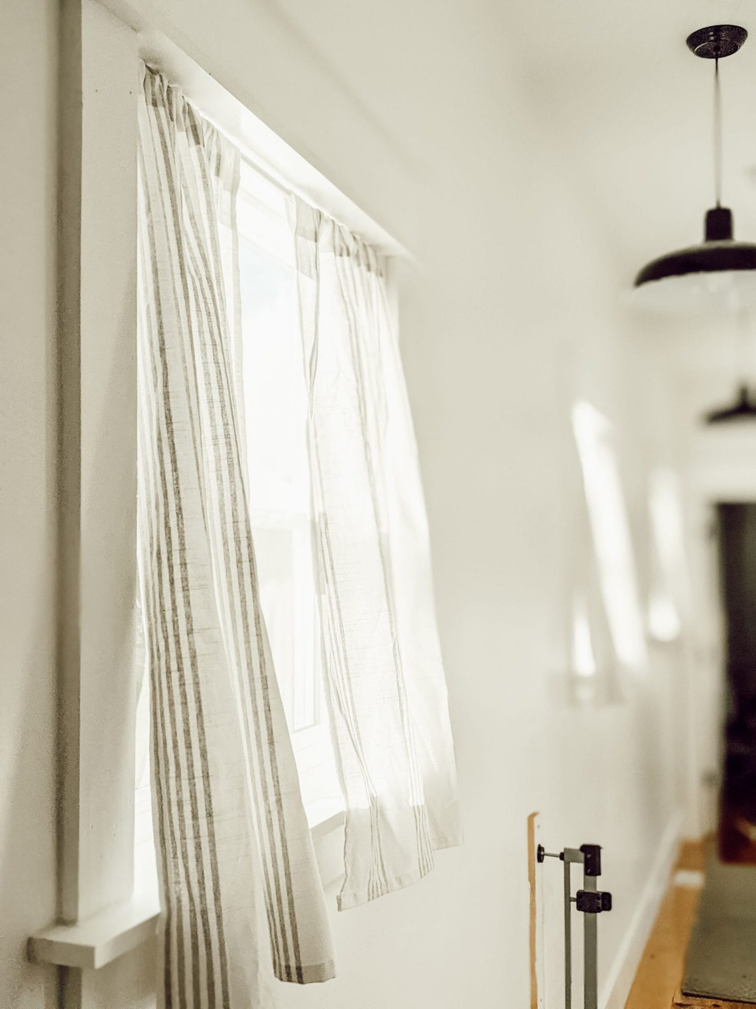 neutral striped DIY farmhouse style curtains