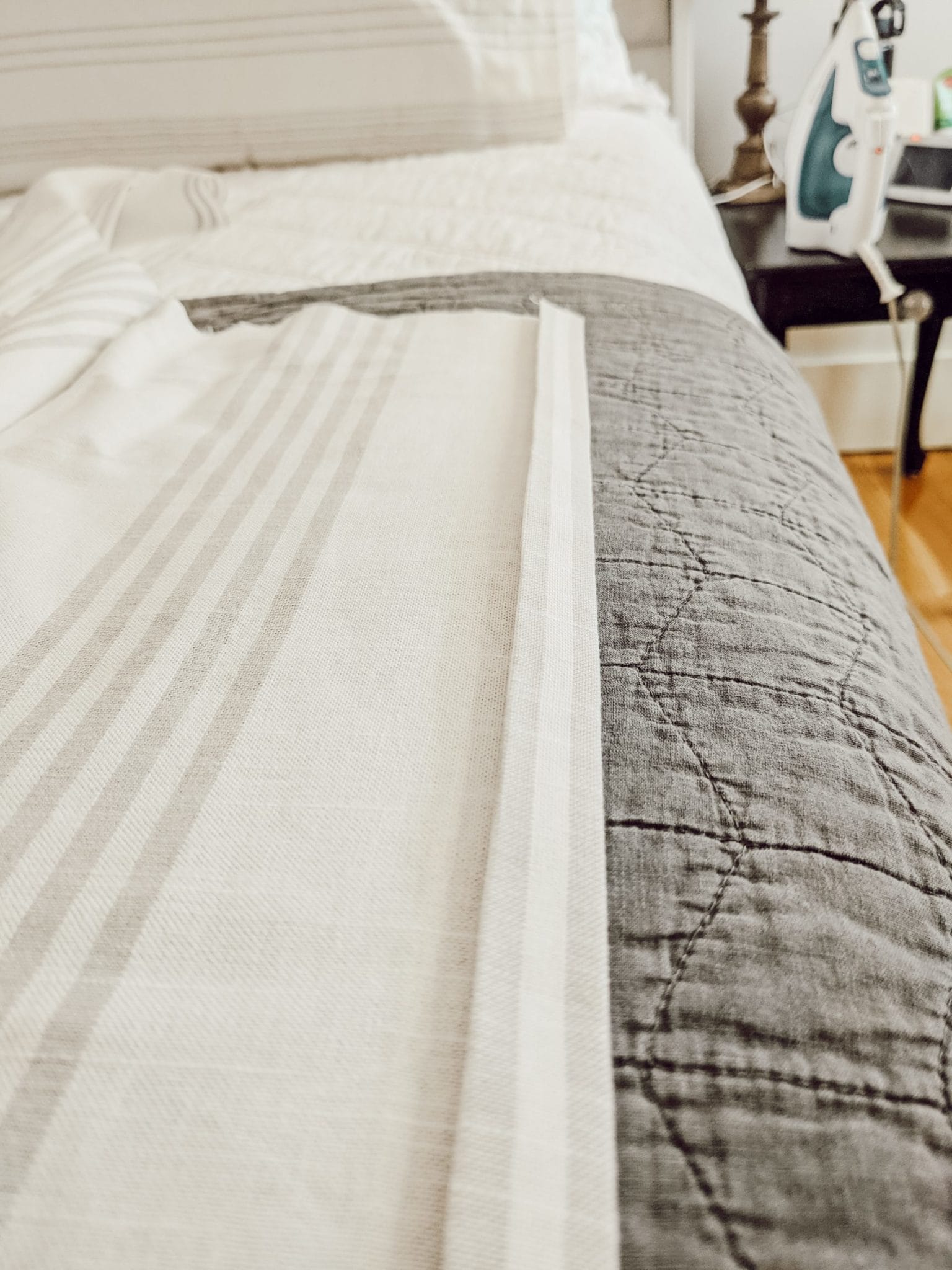 freshly ironed hem ready to be sewed