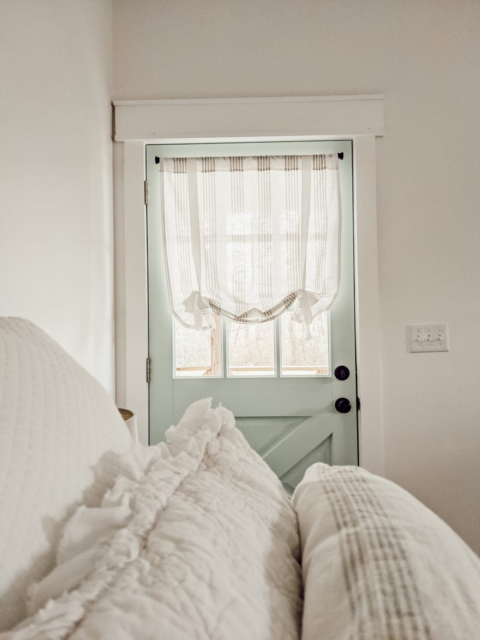 DIY Tie Up Curtains White and Woodgrain