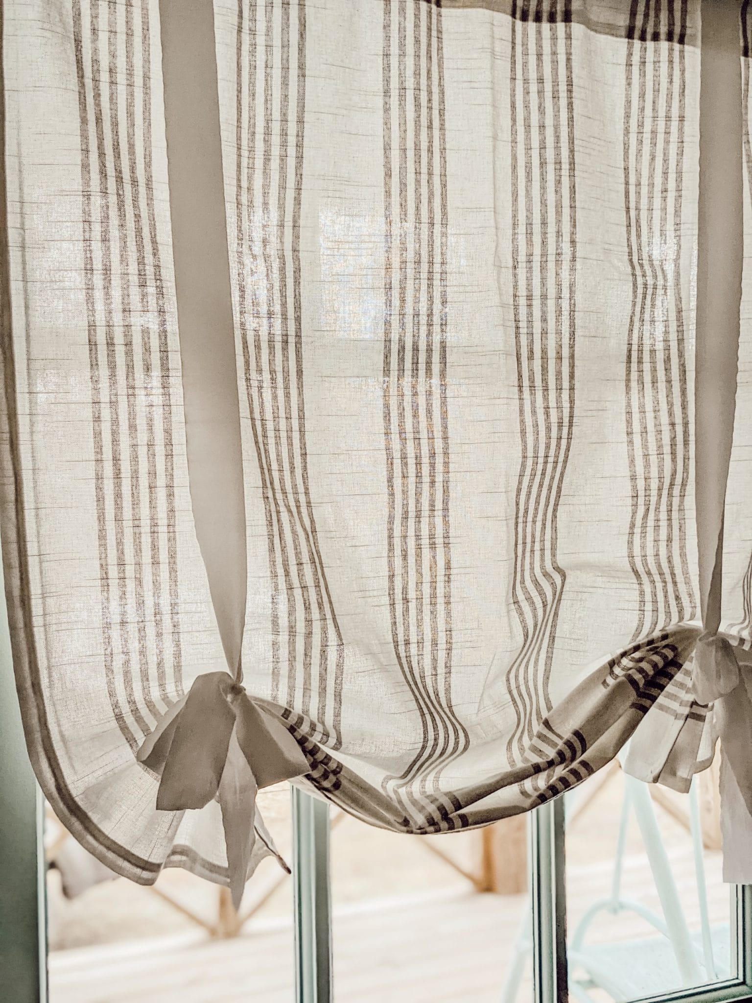 farmhouse style DIY tie-up curtains