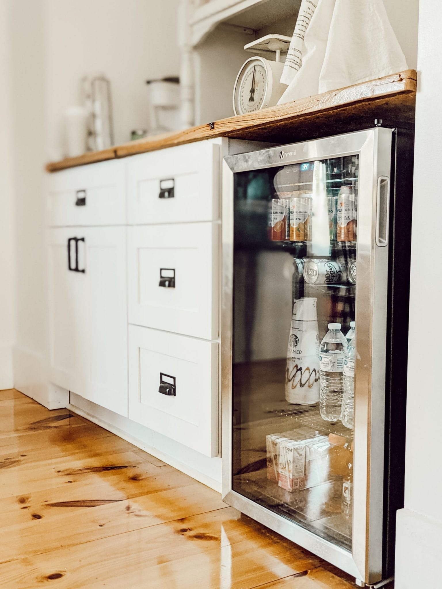 budget friendly beverage cooler in farmhouse coffee bar