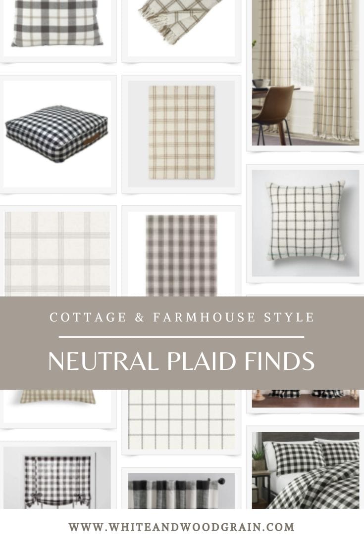 cottage and farmhouse style cozy neutral plaid home decor finds