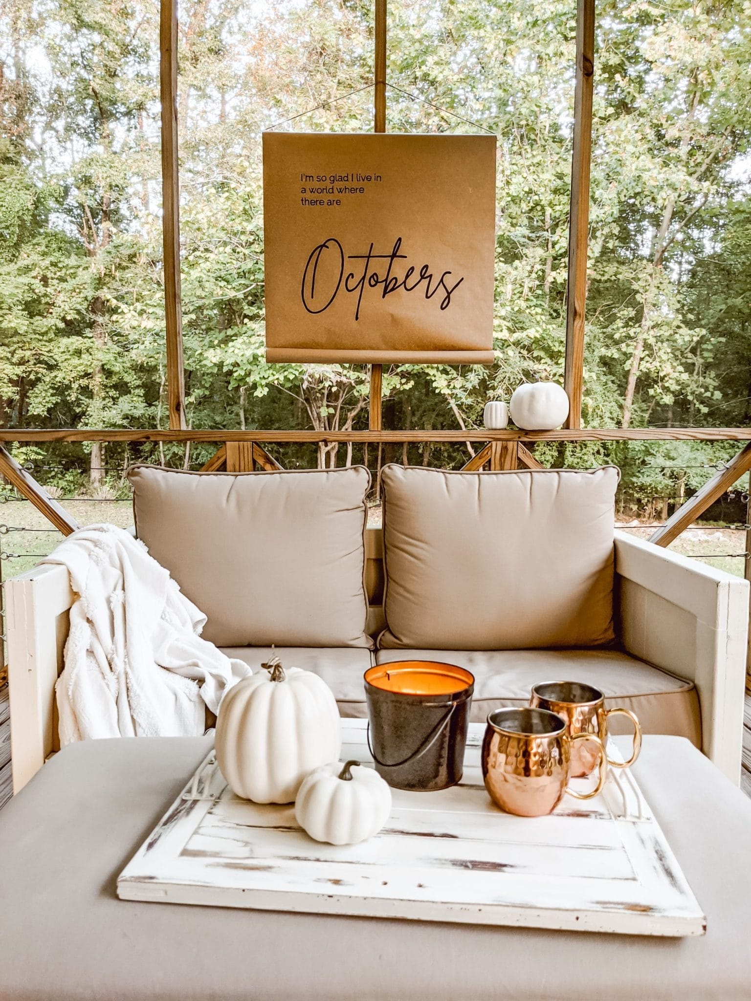 diy scroll sign for October and fall porch decor