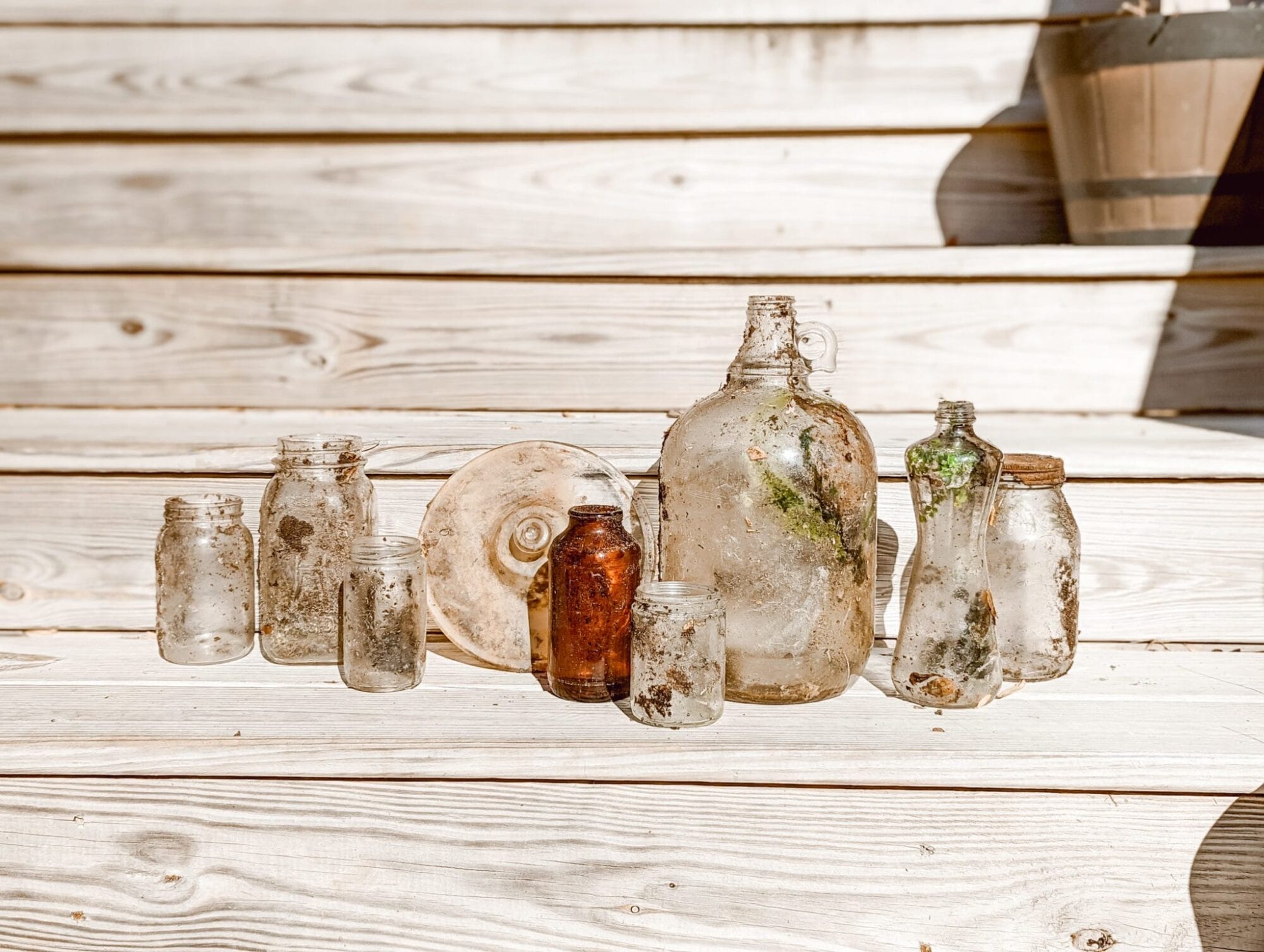 glass jars from old farm trash dump