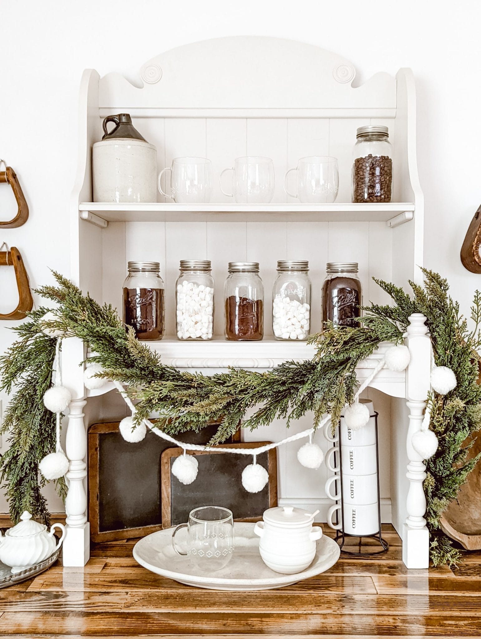 vintage farmhouse cocoa bar set up