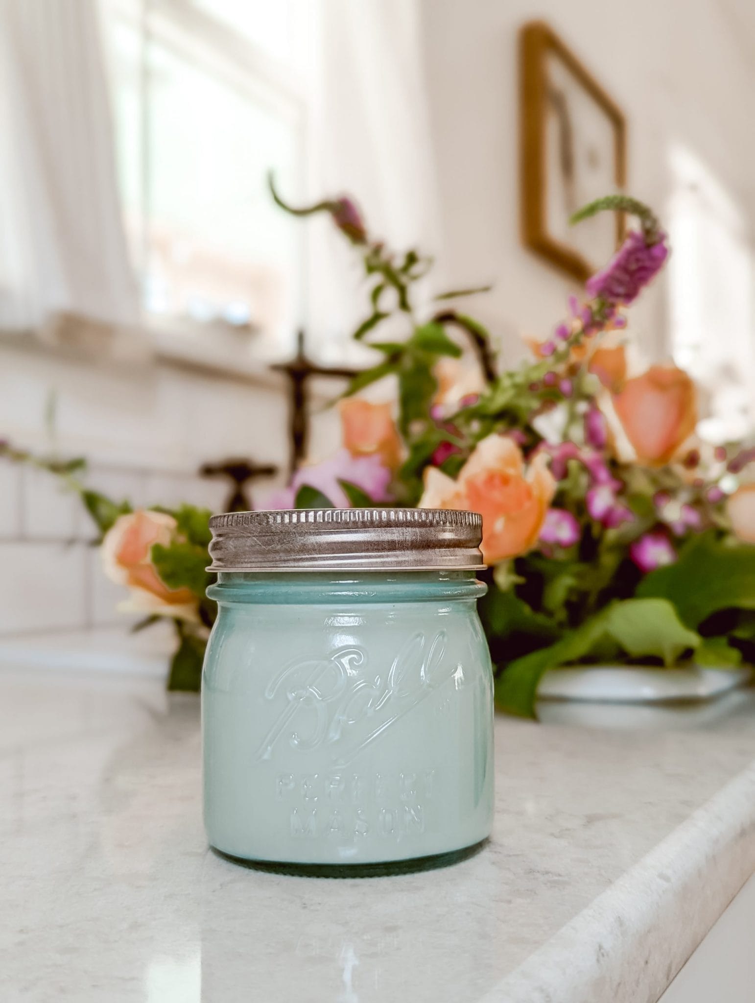 vintage blue ball mason jar soy candle