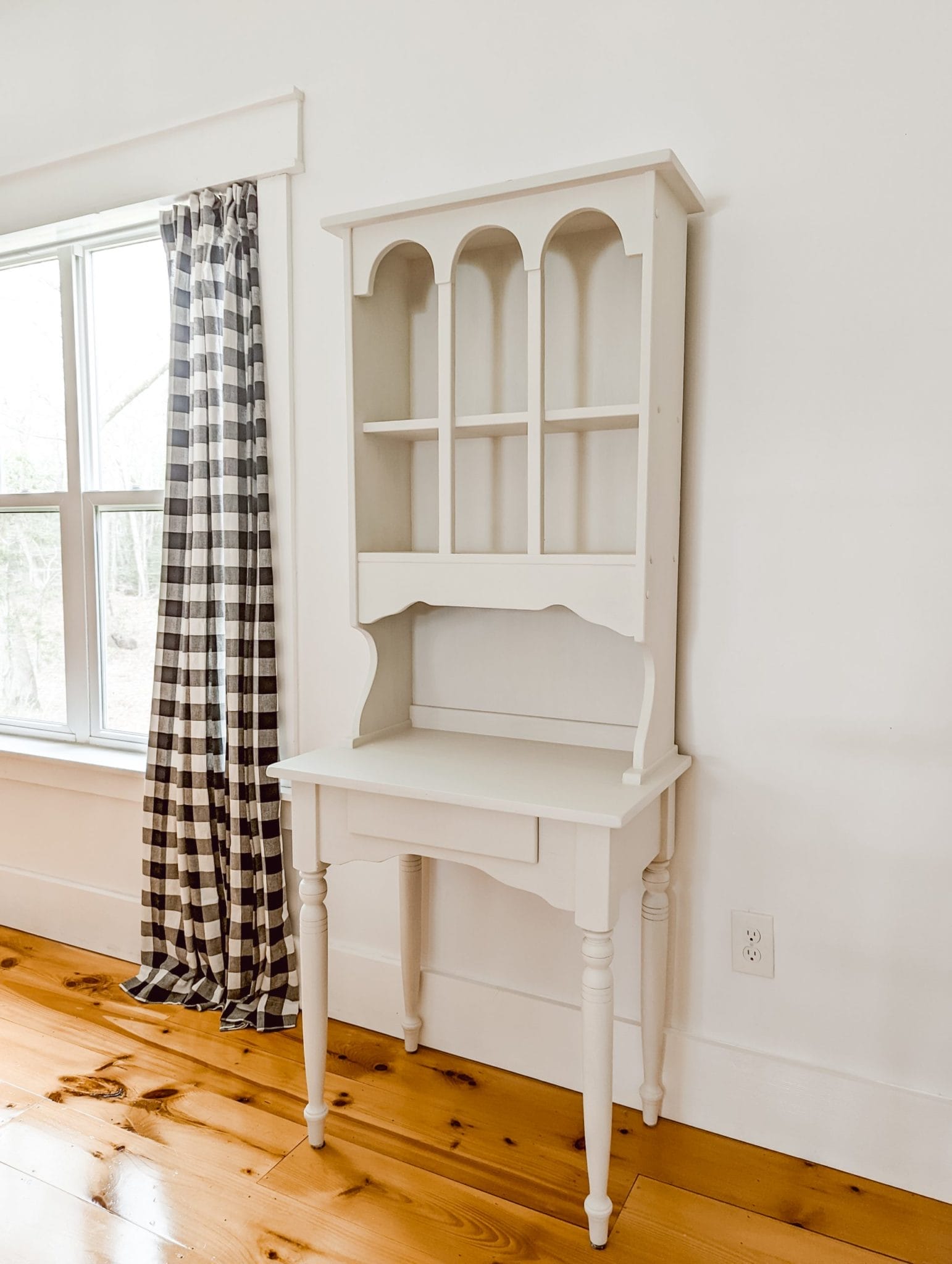 fusion mineral paint in raw silk on painted hutch with open shelving