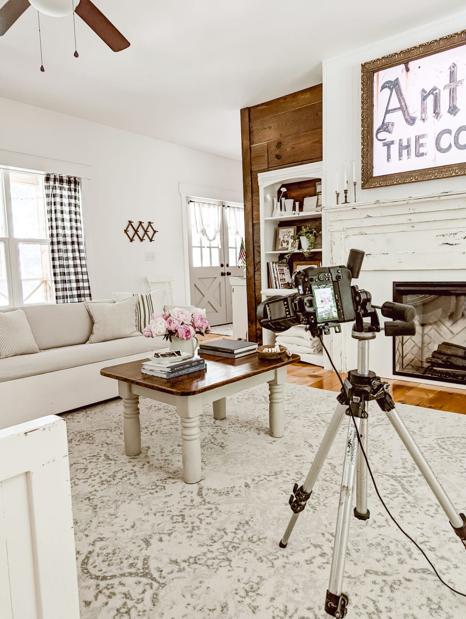 behind the scenes shooting our farmhouse living room for BHG's Farmhouse Do It Yourself Magazine