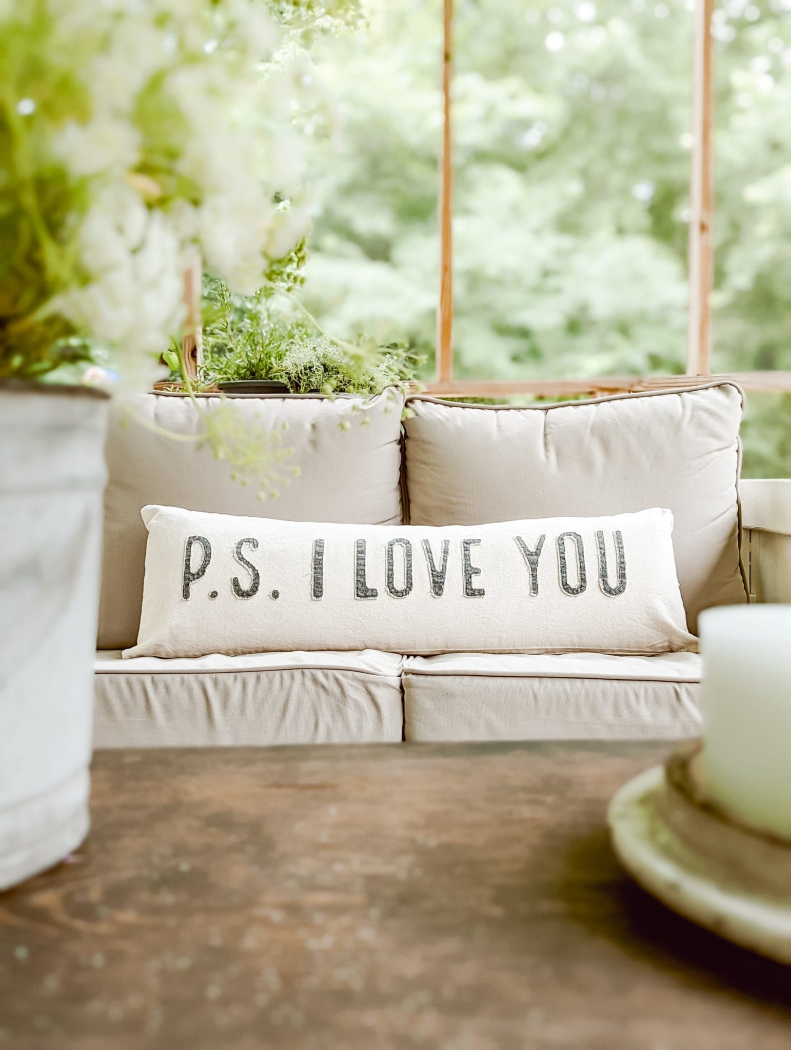 neutral farmhouse cottage lumbar pillow from My Sister's Cottage