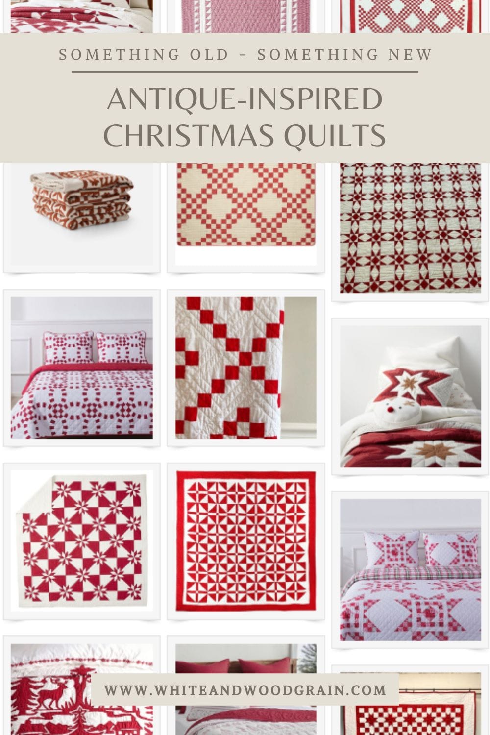 antique inspired red and white quilts for christmas