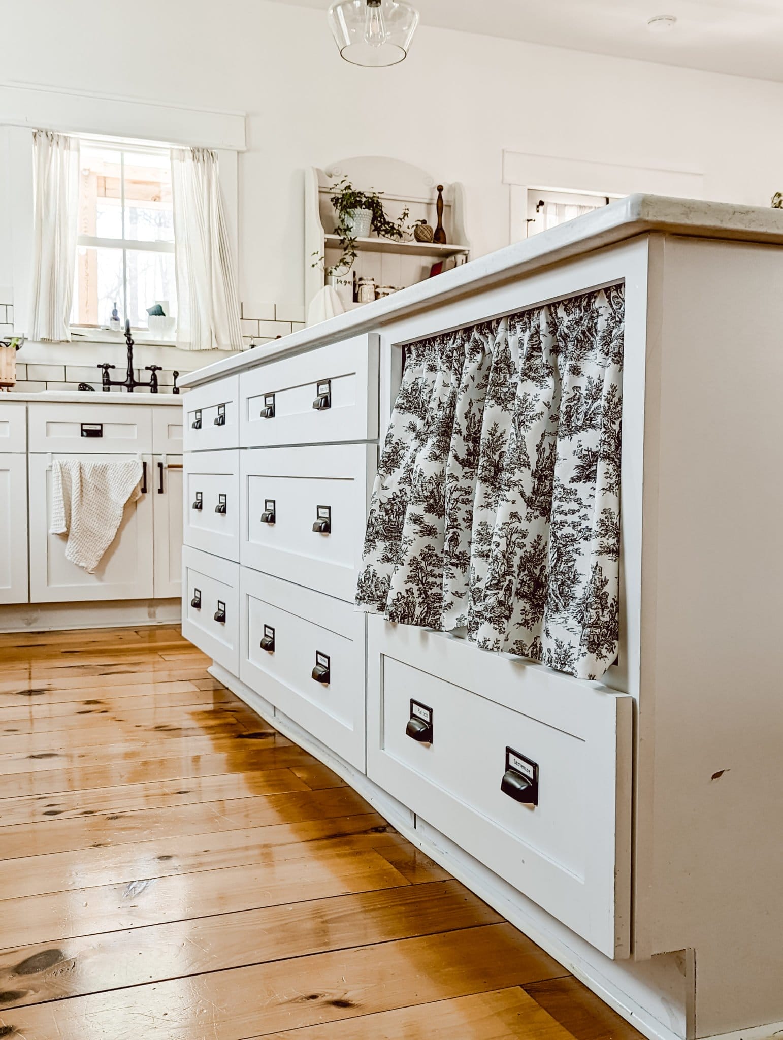 diy toile kitchen cabinet curtain