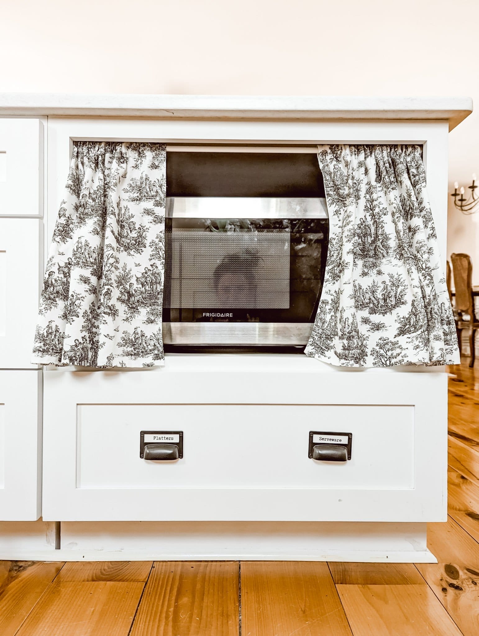 diy kitchen cabinet curtain panels on microwave cabinet