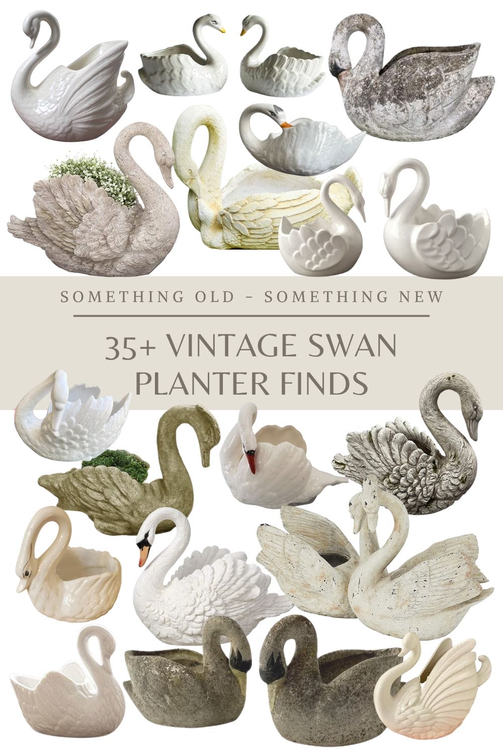 over 35 new and vintage swan planter pots