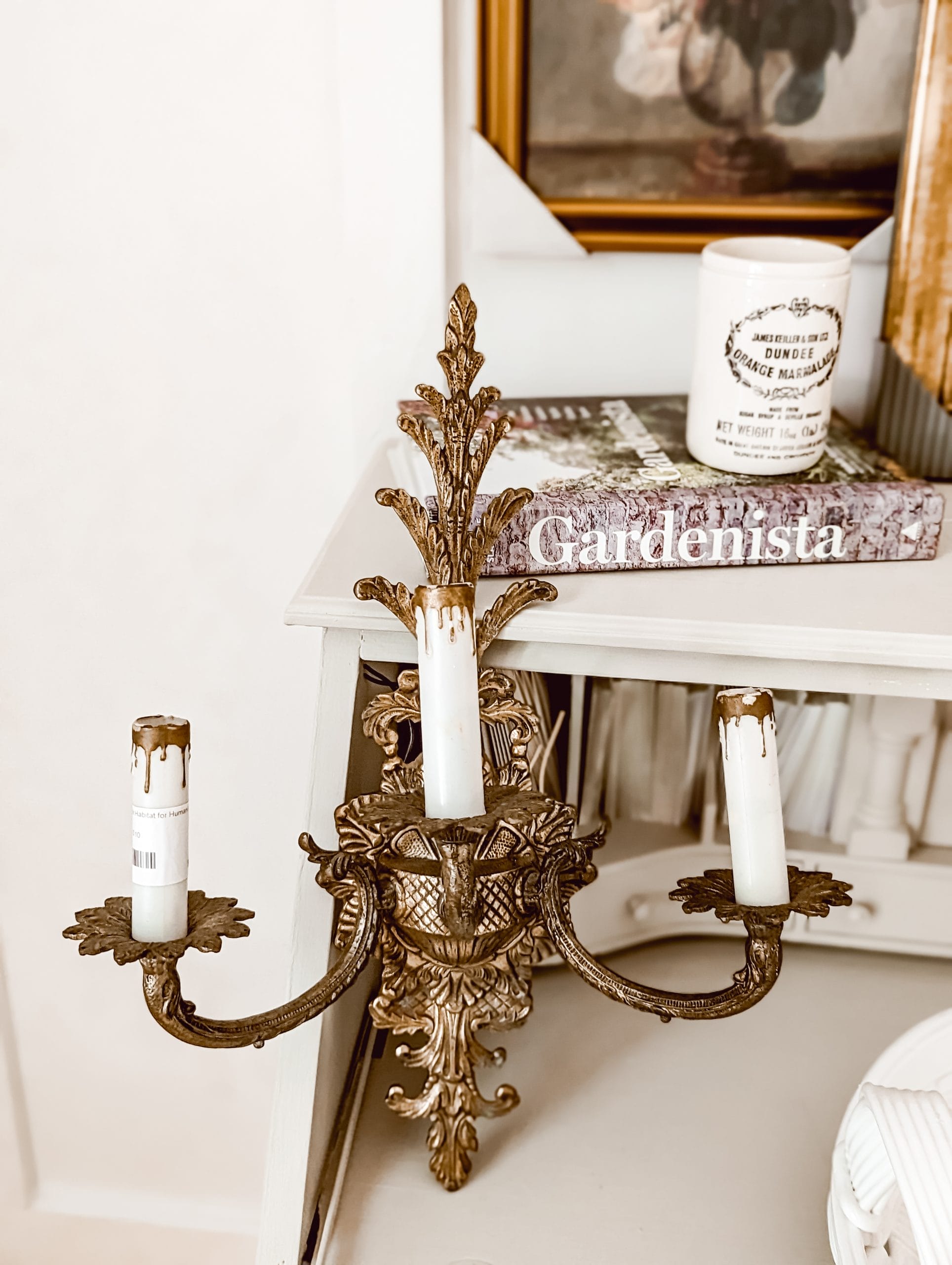 vintage brass 3 arm candleabra sconce light