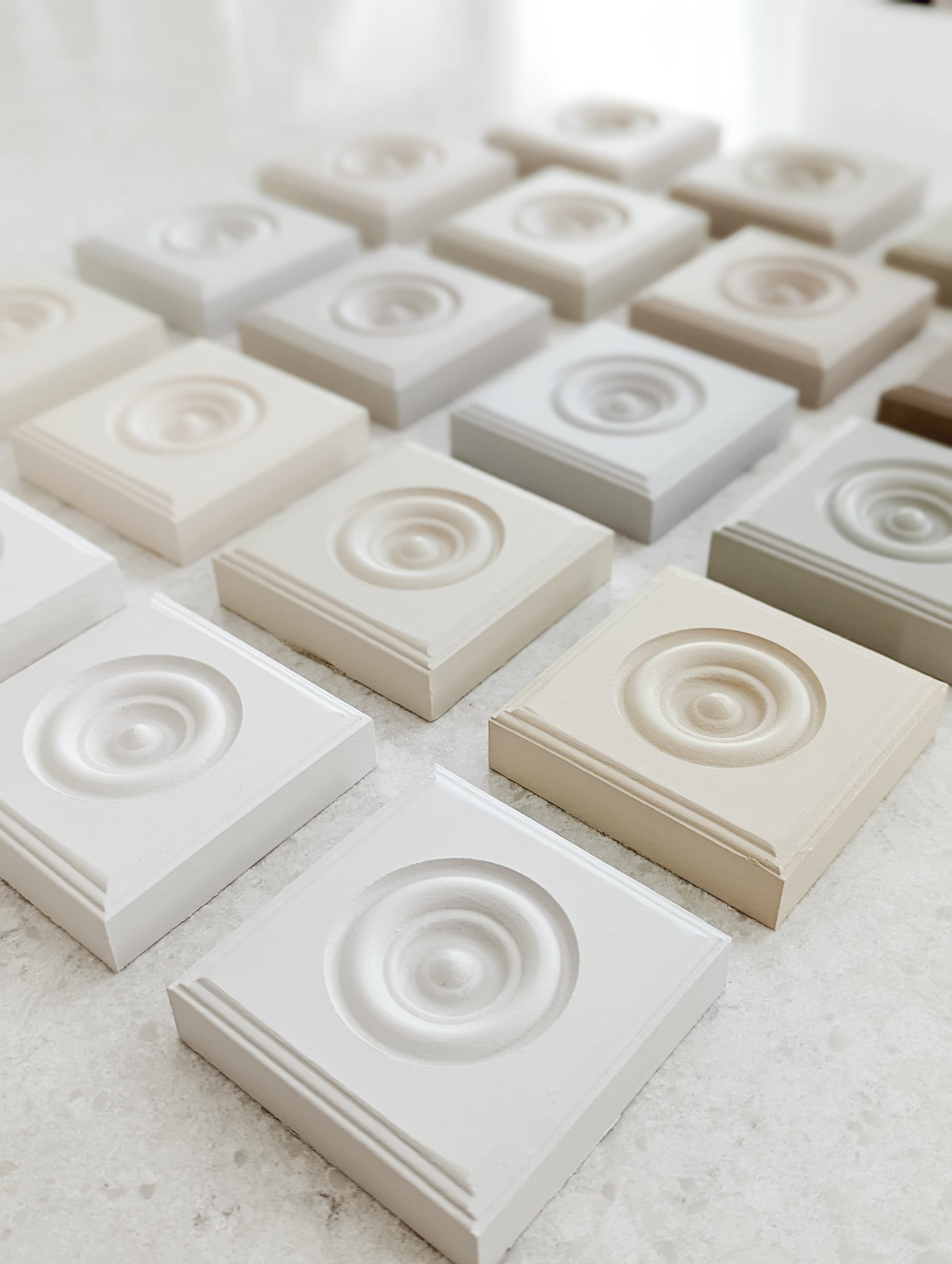 18 tester pieces showing the white fusion mineral colors