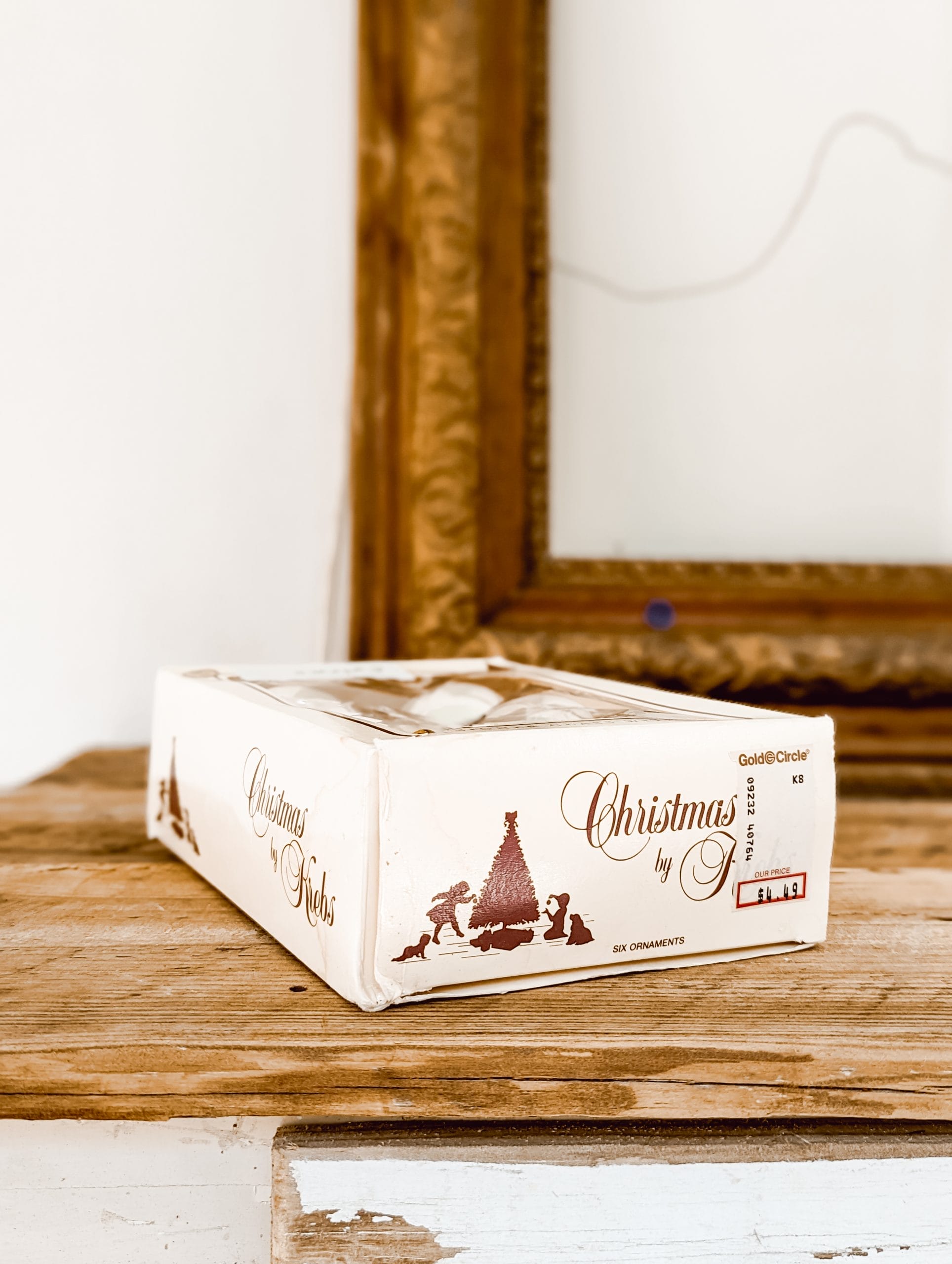 Christmas by Krebs set of 6 vintage white ornaments in the original box that says designer glass with crowns