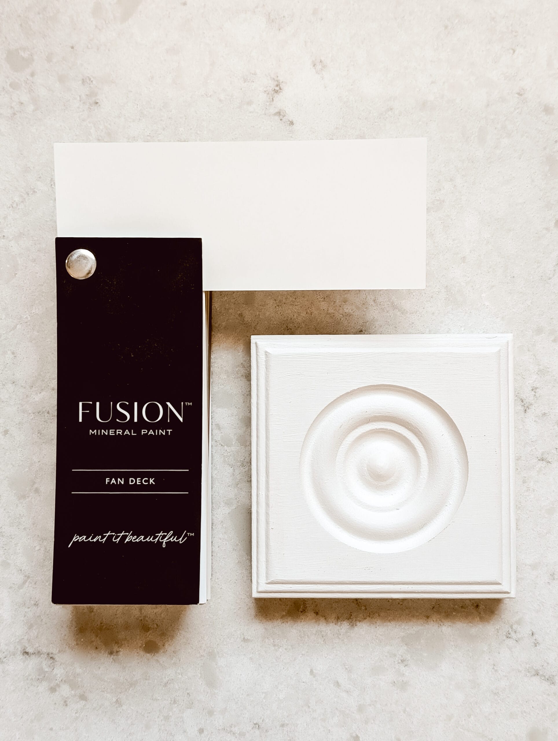 sampling Picket Fence by Fusion Mineral Paint and comparing it to the tester swatch in Fusion's fan deck