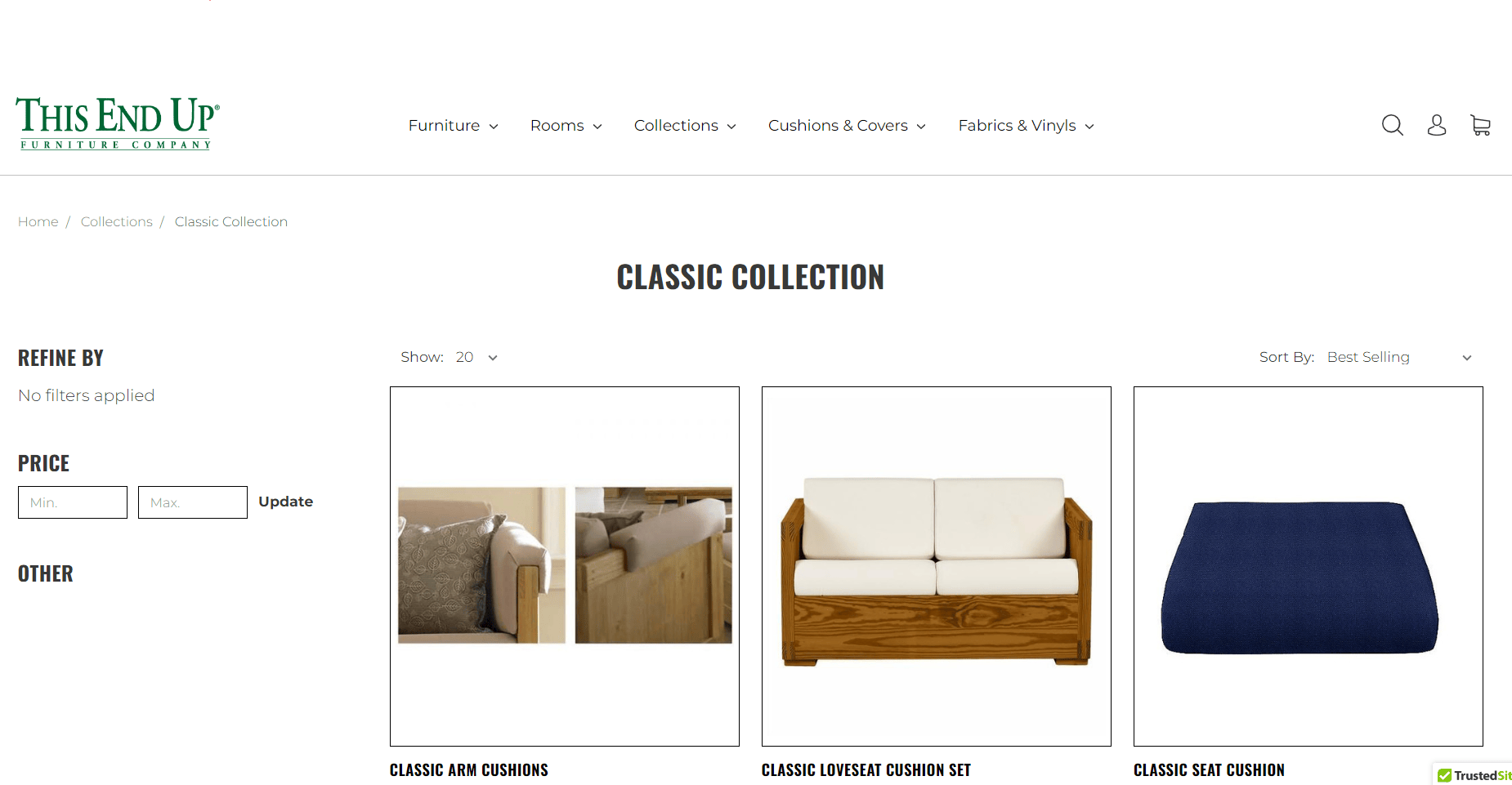 classic collection of pine cargo furniture from "this end up"