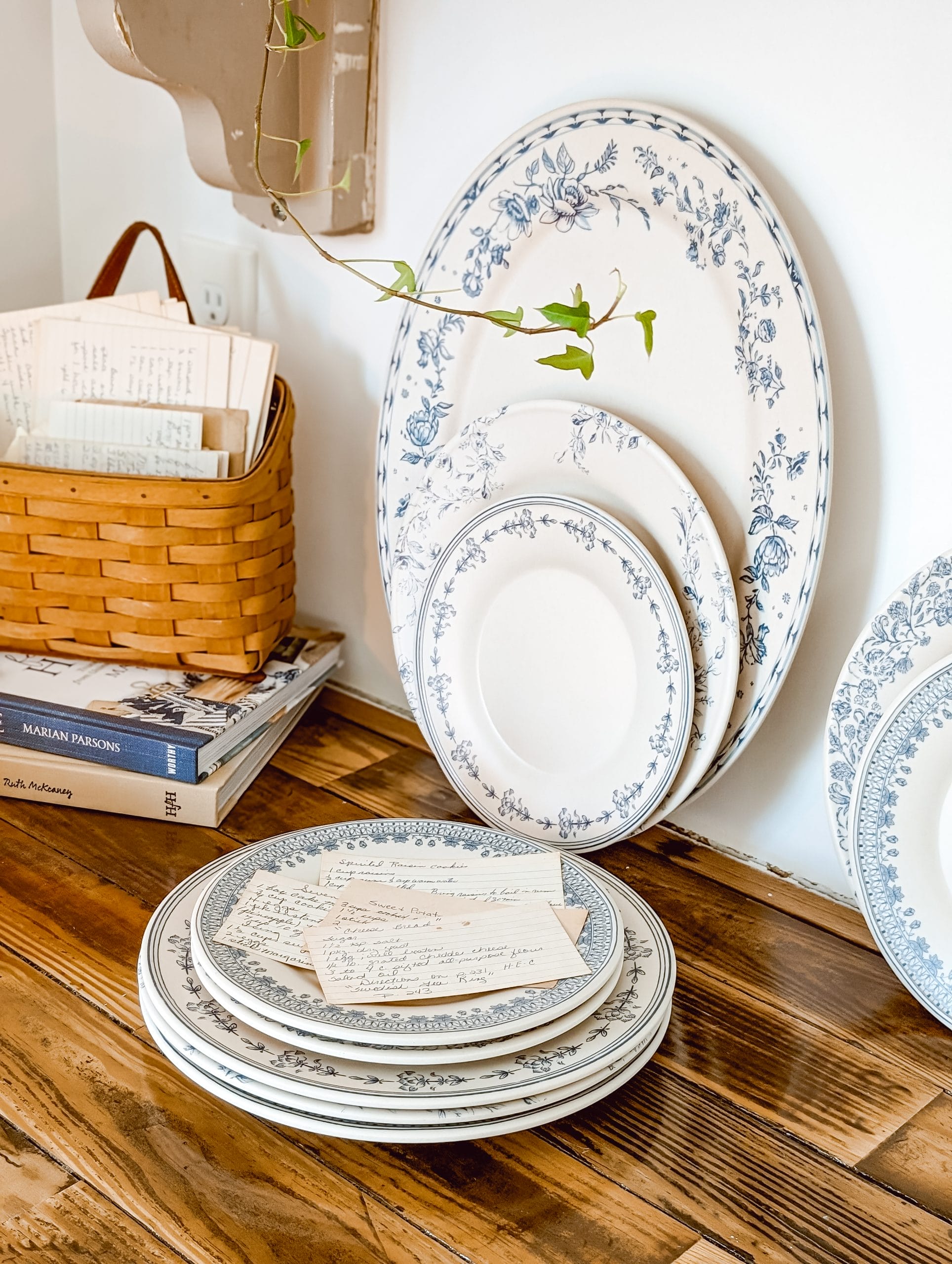 Studio McGee blue floral melamine dish collection from Target styled in our cottage farmhouse kitchen
