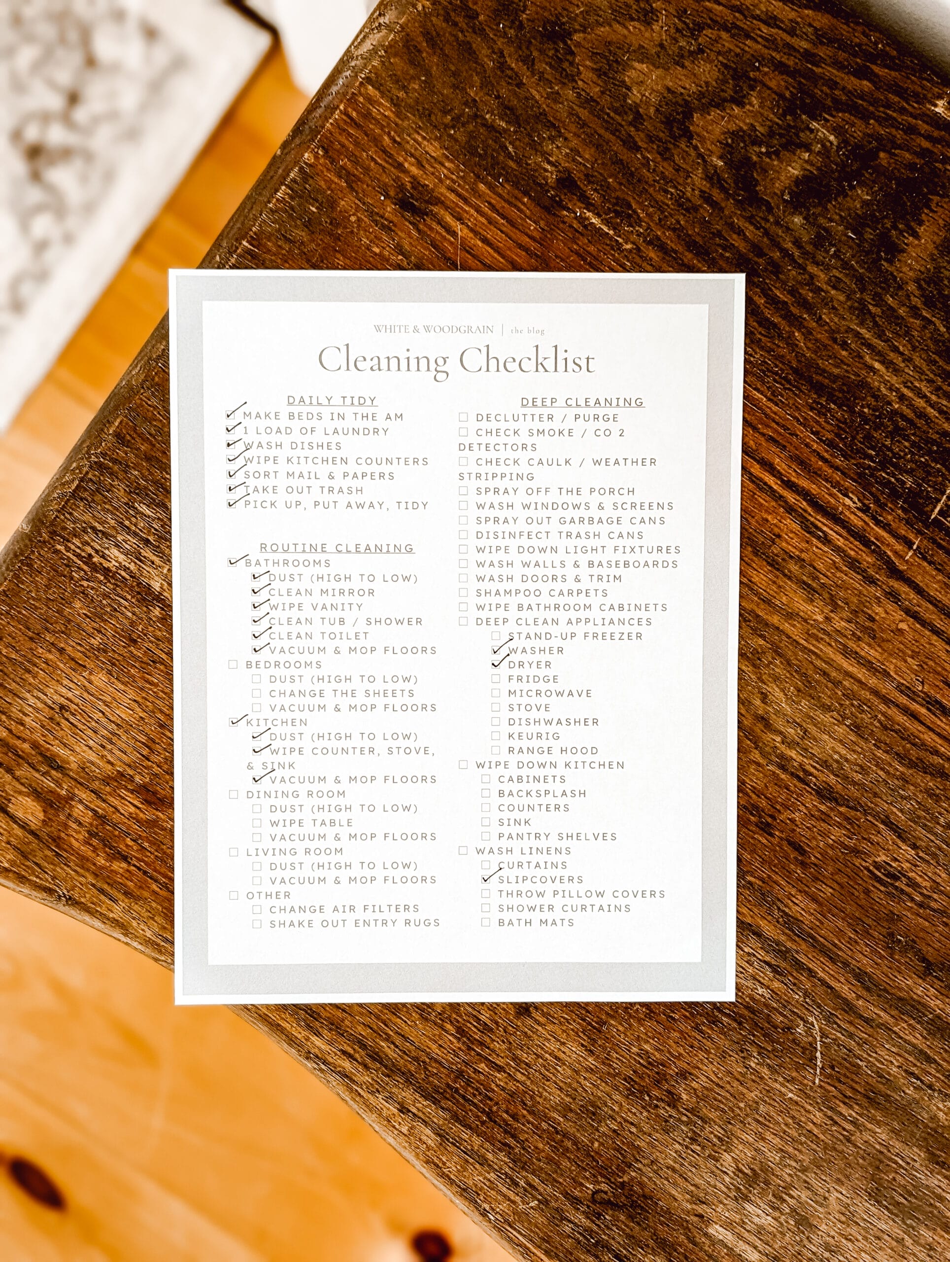 free printable cleaning checklist to help you clean your whole house in 2 to 3 hours