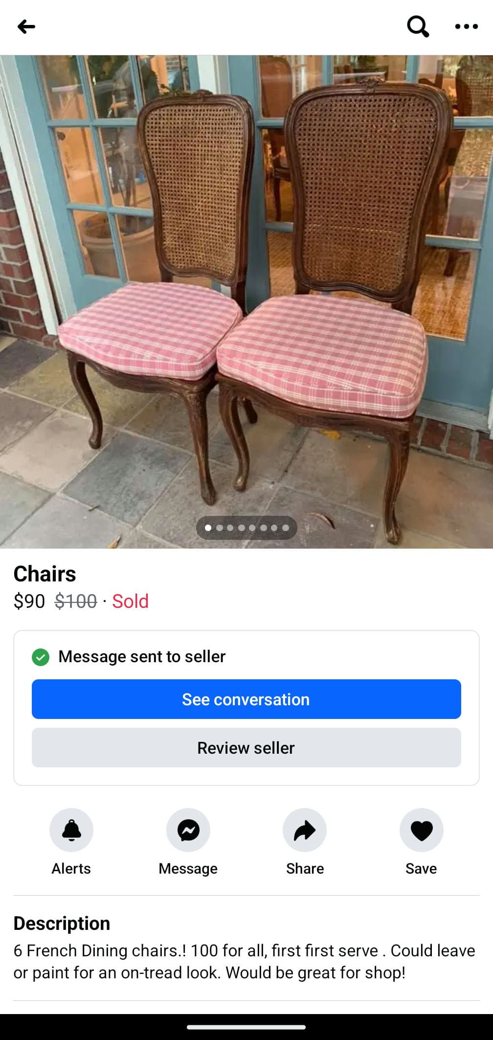 caned back antique wood dining chairs for sale on Facebook Marketplace