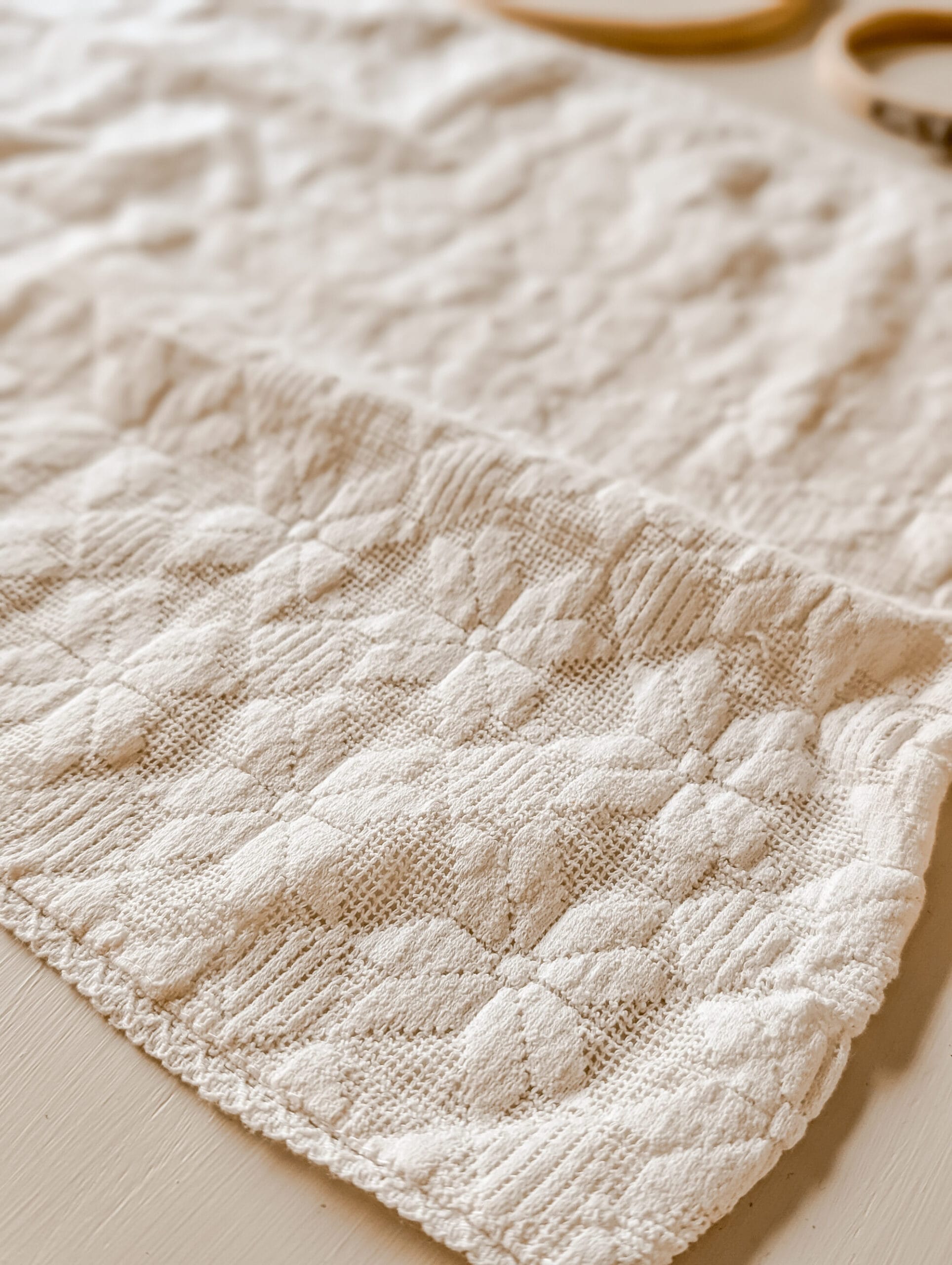 a vintage lace doily fabric with an Ohio star quilt pattern design