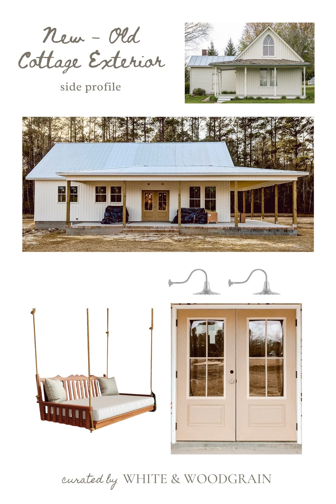 new old cottage exterior mood board with galvanized lights from Barn Light Electric