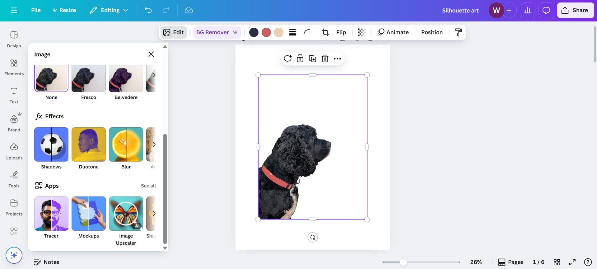 editing a photo in Canva to create a DIY silhouette portrait 