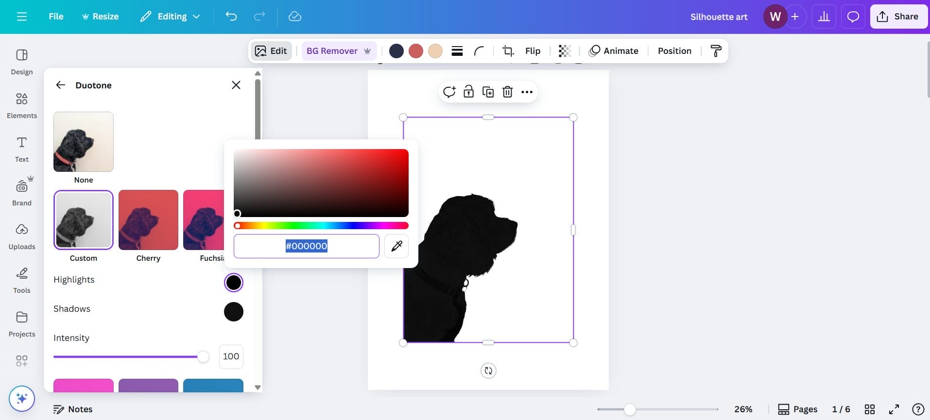 creating a DIY silhouette portrait from a photo in Canva