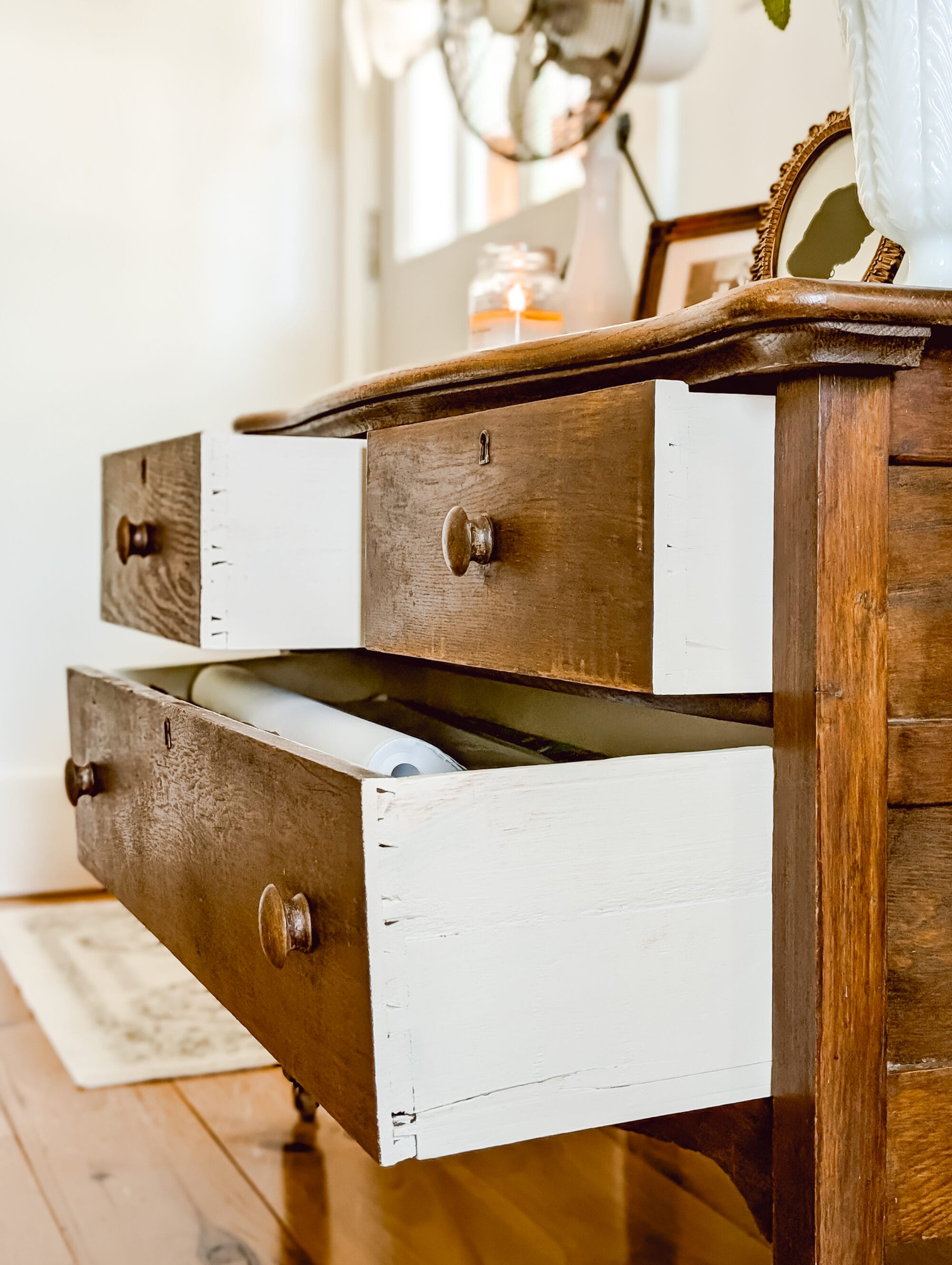 vintage wood dresser with painted dresser drawers