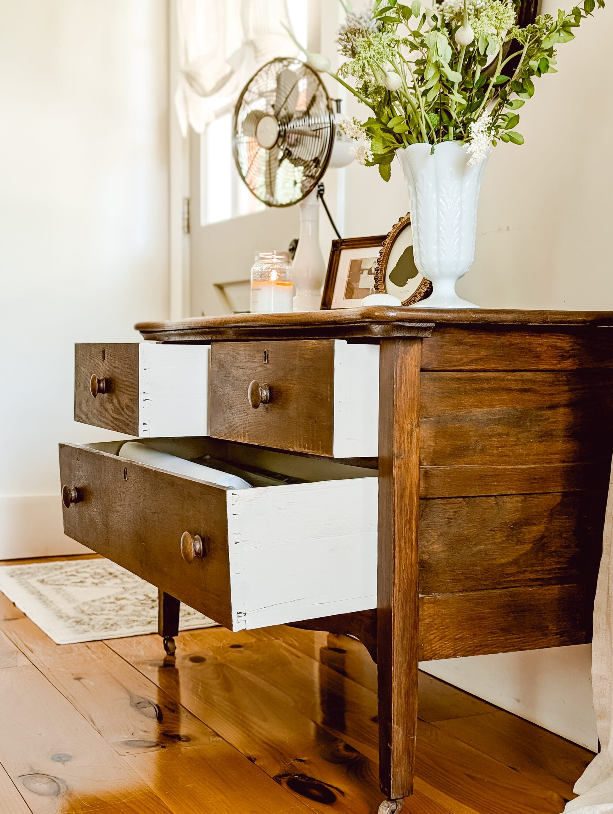 vintage wood dresser with painted dresser drawers 