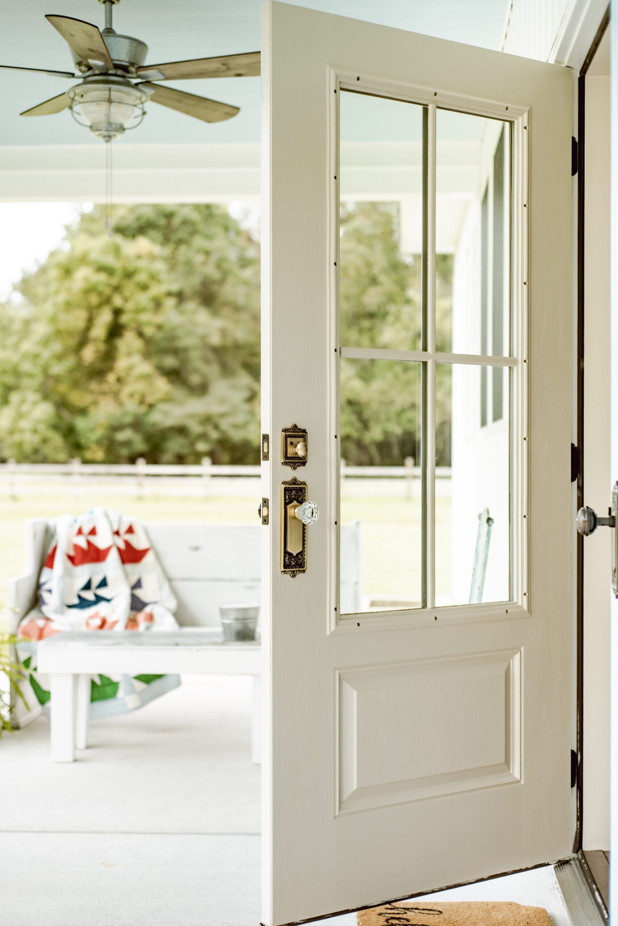 antique-inspired, split-finish door knob from Nostalgic Warehouse with Timeless Bronze exterior and Antique Brass interior