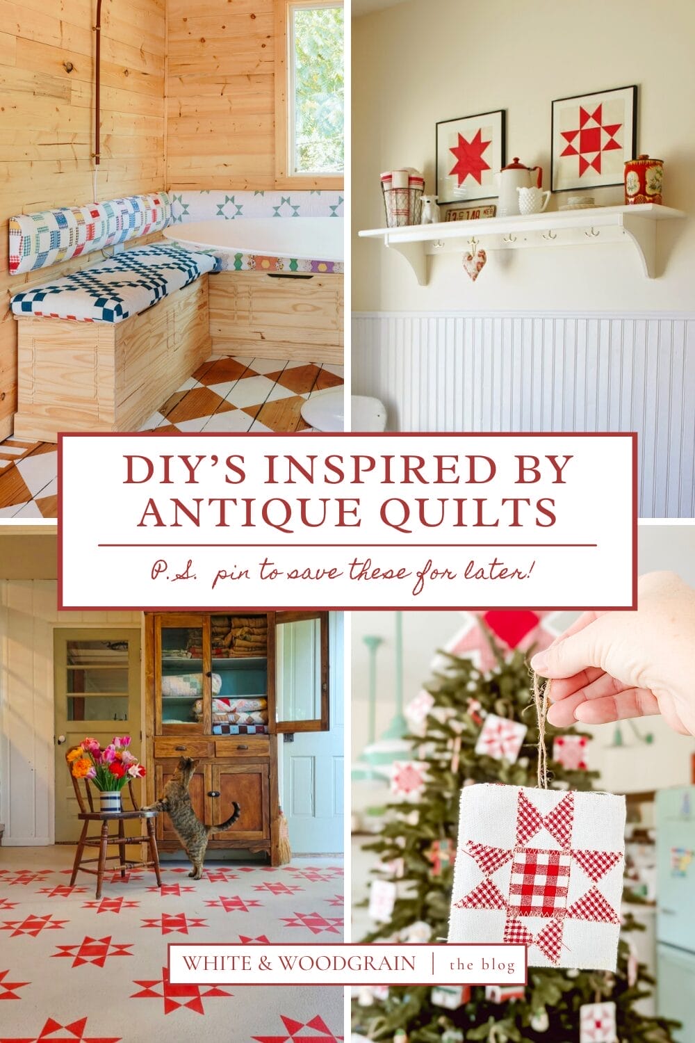 DIY projects inspired by antique quilt patterns, and repurposing old quilts